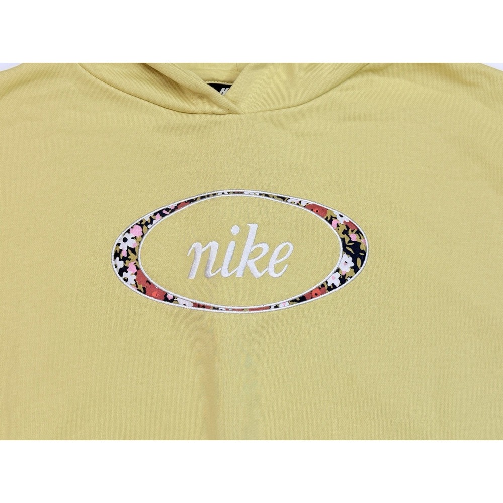 Nike Sportswear Floral Logo Cropped Hoodie Lemon Chiffon Yellow Women's L - Picture 2 of 7
